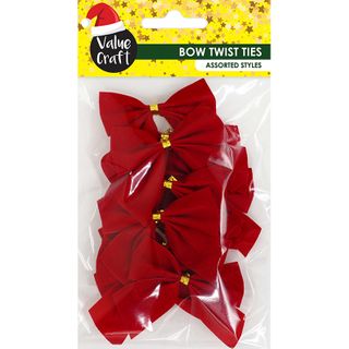 XMAS RED VELVET TWIST TIE BOWS 10PCS