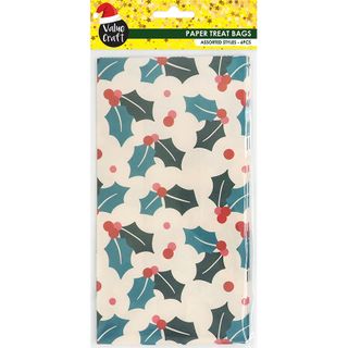 XMAS PAPER TREAT BAGS LARGE HOLLY 6PCS