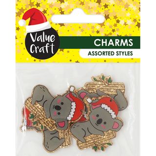 XMAS ACRYLIC CHARMS KOALA SANTA HAT 4PC