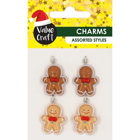 XMAS ACRYLIC CHARMS GINGERBREAD 4PCS