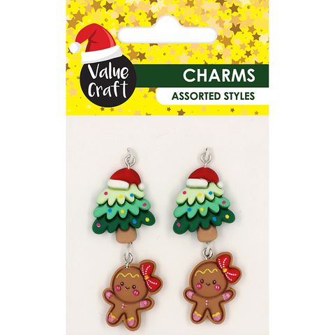 XMAS CLAY CHARMS TREE GINGERBREAD 4PC