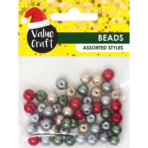XMAS PEARL 8MM BEAD MIX 50PCS
