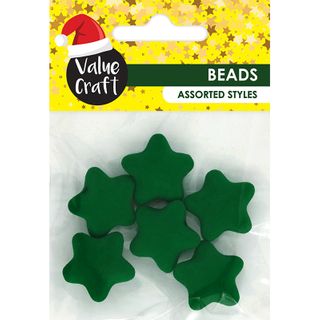 XMAS VELVET 23MM STAR BEADS GREEN 6PCS