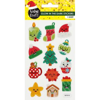XMAS GLOW IN DARK STICKERS MOTIFS 1SH