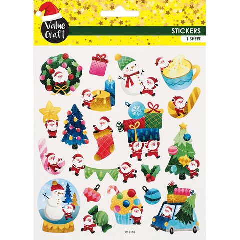 XMAS GLITTER STICKERS HAPPY SANTA 1SH
