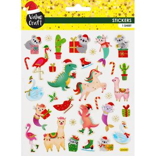 Xmas Foil Stickers Animals Mix 1Sh