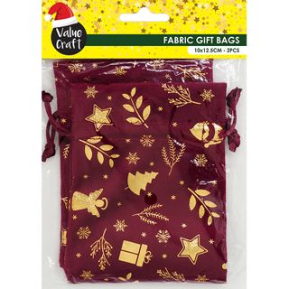 Xmas Bag Velvet 10X12.5Cm Gold Motif 2Pc