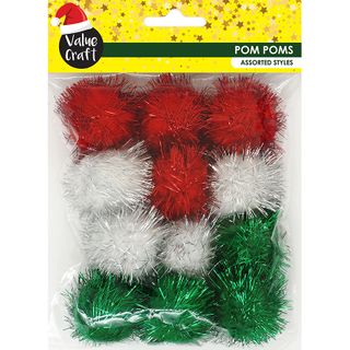XMAS POM POMS TINSEL LARGE 12PCS