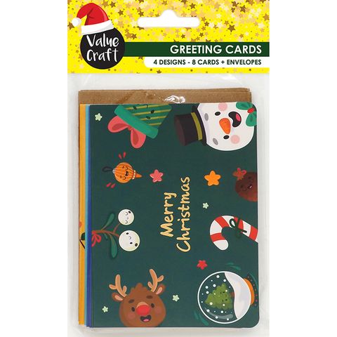 XMAS WHIMSICAL GREETING CARDS 8PCS