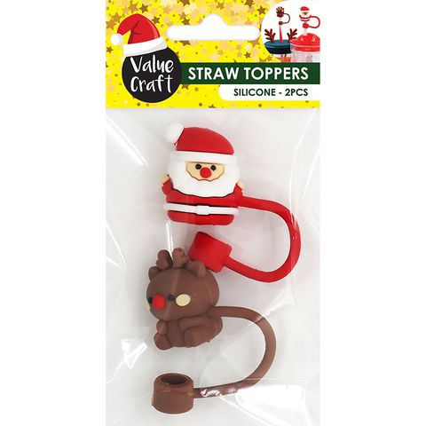 XMAS SILICONE STRAW TOPPERS 2PCS