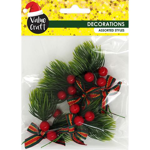 XMAS PINE FOLLIAGE PICKS WITH BOWS 4PCS
