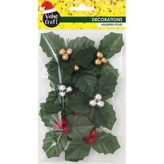 XMAS MINI HOLLY LEAVES MULTI 9PCS
