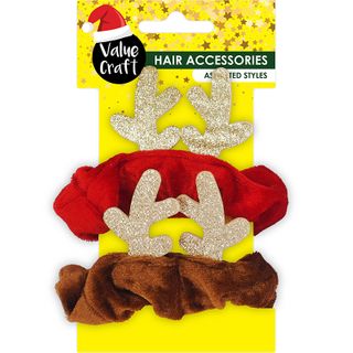XMAS VELVET REINDEER SCRUNCHIES 2PCS