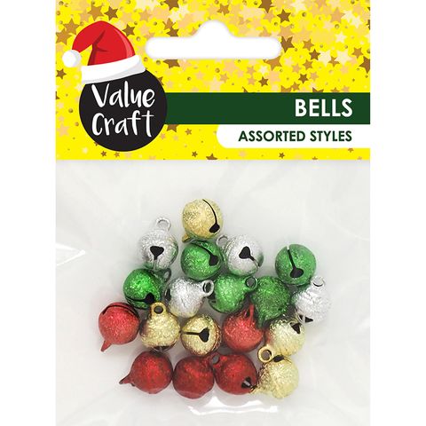 XMAS MINI GLITTER 8MM SLEIGH BELLS 20PCS