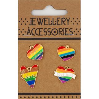 CHARM CARD 4PC RBOW LOVE HEART ENAMEL