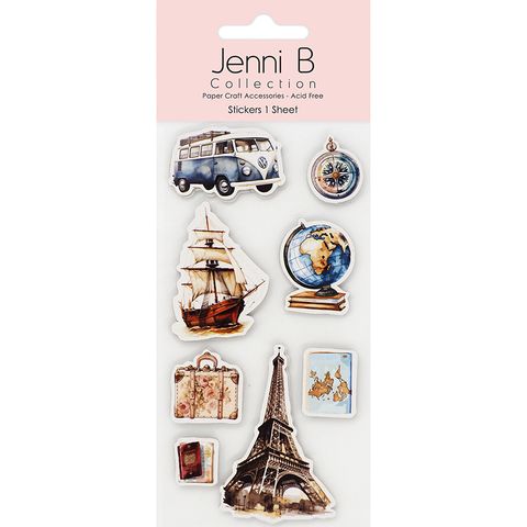Jenni B Sticker Vintge Travel Explre 8pc
