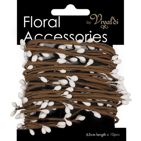 FLORAL WIRE TRIM BERRY WHT 65CM 10PC