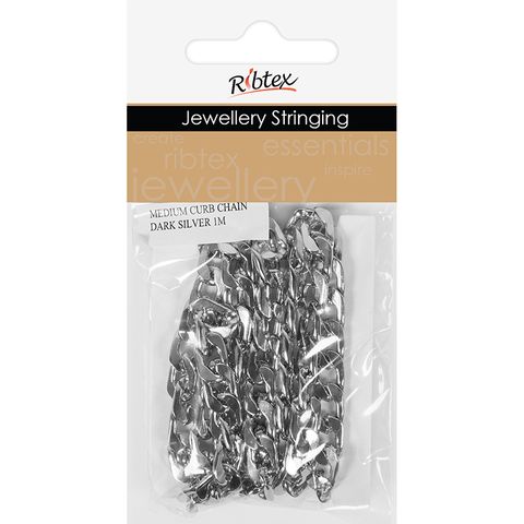 JF MEDIUM CURB CHAIN DARK SILVER 1M