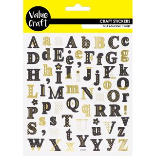 Stickers Foil Letters Black Gold 1Sh