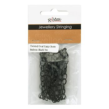 JF CHAIN TWISTED OVAL LK 9X6MM BLACK 1M