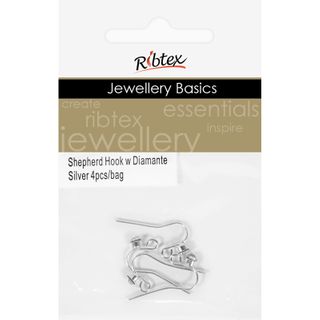 Shepherd Hooks With Diamante Silver 4Pcs