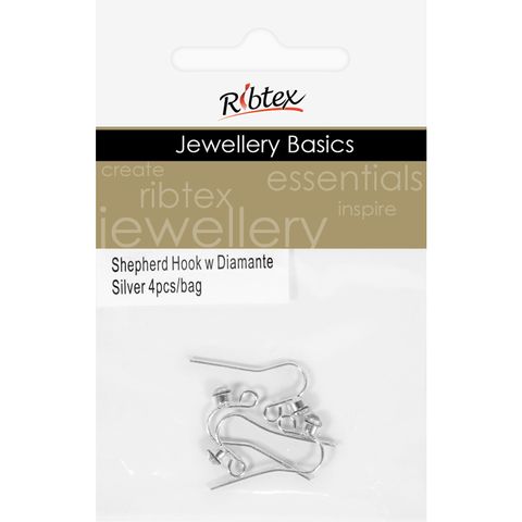 Shepherd Hooks With Diamante Silver 4Pcs