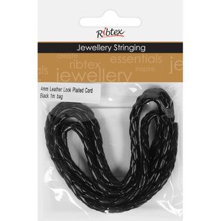 Plaited Leather Look 4mm Black 1m