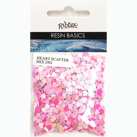 RESIN EMB HEART SCATTER MULTI PINKS 20G