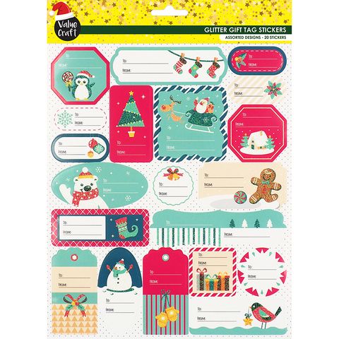 Xmas Gift Tag Stickers Teal Red 1Sh