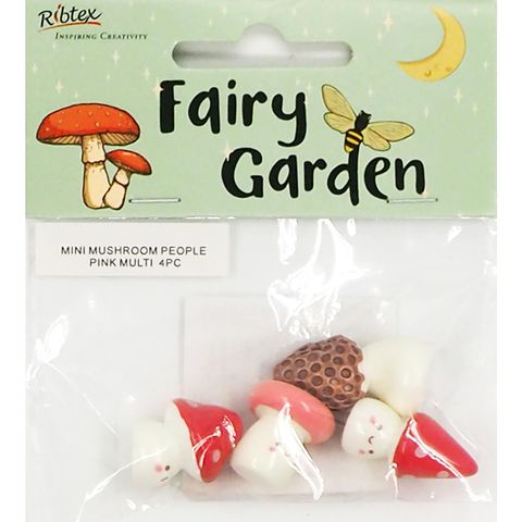 FG MINI MUSHROOM PEOPLE PINK MLTI 4PC