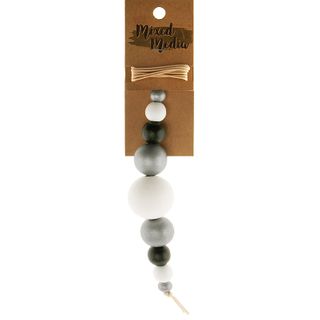 Bead Wooden Round Silver 1M Twine + 9Pc