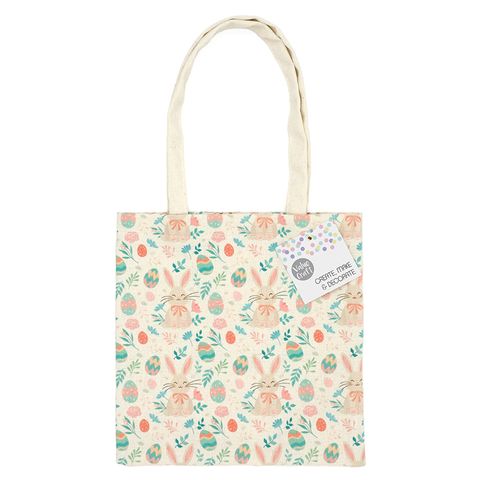 Easter Fabric Tote Bag Bunny w Eggs 1pc
