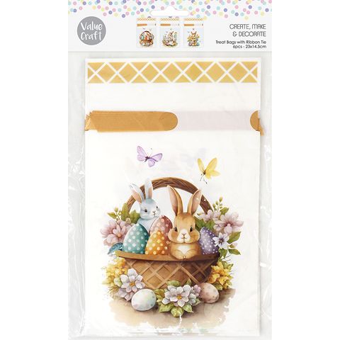 Easter Treat Bag w Tie Bunny Designs 6pc