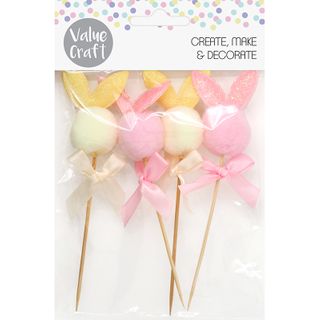 Easter Bunny Picks Yellow Pink 4pc