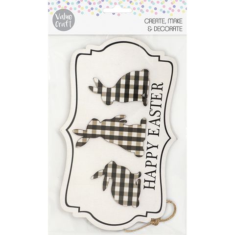 Happy Easter Wooden Sign Gingham 1pc