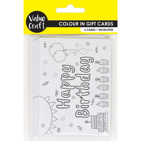 COLOUR IN CARDS W ENVELOPES BIRTHDAY 6PC