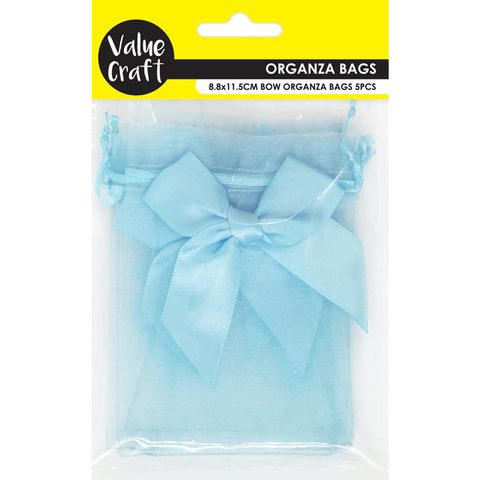 MINI ORAGANZA BAGS W BOWS BLUE 5PC