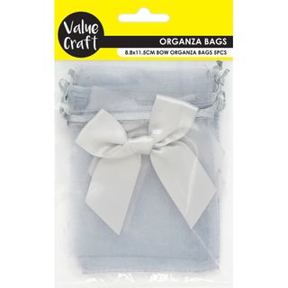MINI ORAGANZA BAGS W BOWS SILVER 5PC