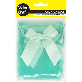 MINI ORAGANZA BAGS W BOWS MINT 5PC