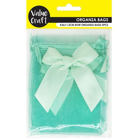 MINI ORAGANZA BAGS W BOWS MINT 5PC