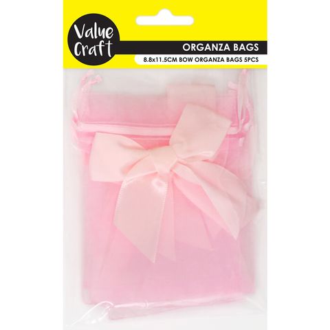 MINI ORAGANZA BAGS W BOWS PINK 5PC