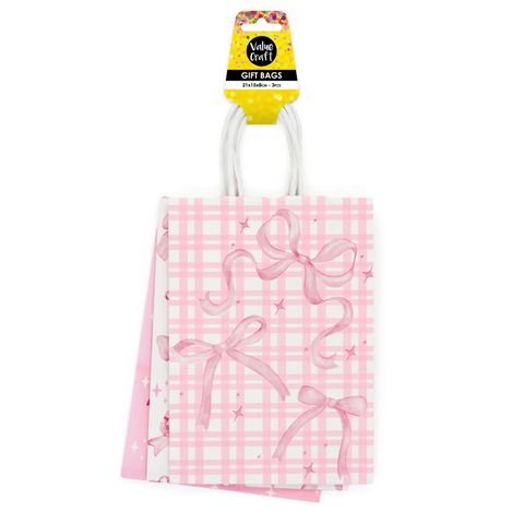 GIFT BAGS 21X15CM MIXED BOWS 3PC