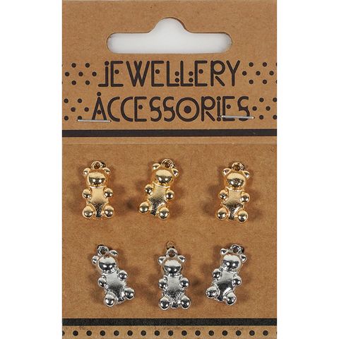CHARM CARD 6PC GOLD SILVER TEDDY BEARS