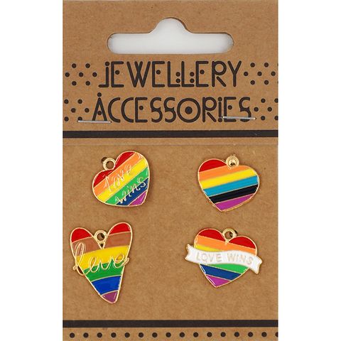 CHARM CARD 4PC RBOW LOVE HEART ENAMEL