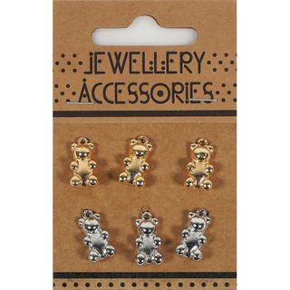 CHARM CARD 6PC GOLD SILVER TEDDY BEARS