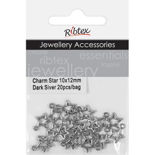Charm - Star Open 10x12mm Dark Silver