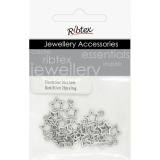 Charm - Star Open 10x12mm Dark Silver