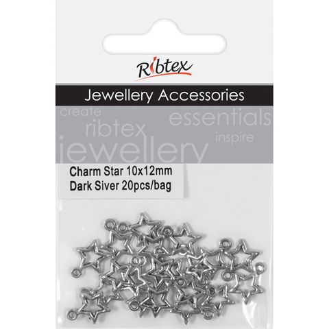 Charm - Star Open 10x12mm Dark Silver