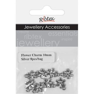 Charm - Flower 10mm Silver 8Pcs