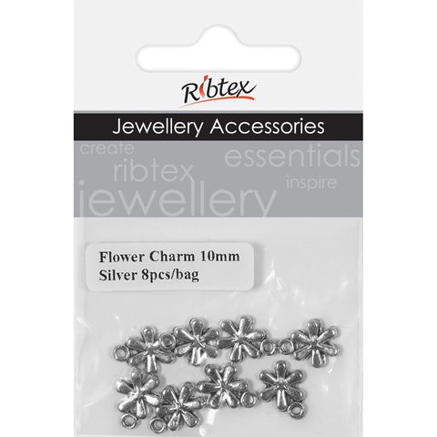 Charm - Flower 10mm Silver 8Pcs